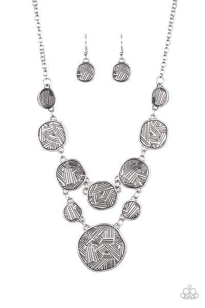 Metallic Patchwork - Silver Necklace Paparazzi