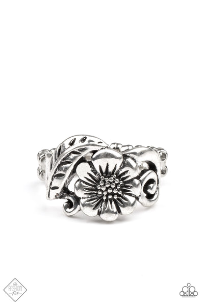 Oceanside Orchard Silver Floral Ring Paparazzi