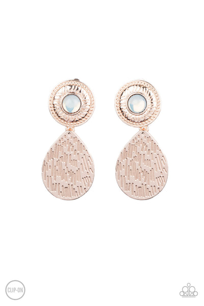 Emblazoned Edge - Rose Gold Clip-on Earrings Paparazzi