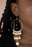 Working The Room - Gold Pearl Earrings Paparazzi