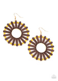 Solar Flare - Yellow Wooden Earrings Paparazzi