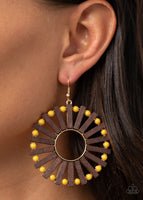 Solar Flare - Yellow Wooden Earrings Paparazzi