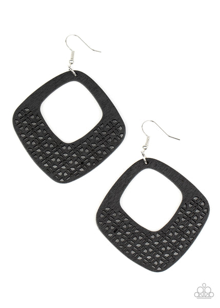 WOOD You Rather - Black Wooden Earrings Paparazzi