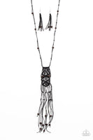 Macrame Majesty - Black Macrame Necklace Paparazzi