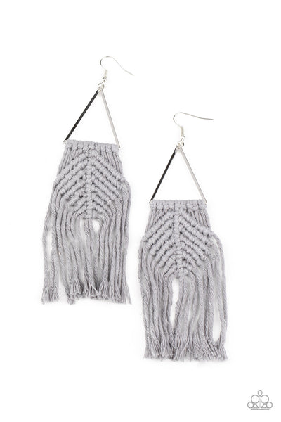 Macrame Jungle - Silver Macrame Earrings Paparazzi