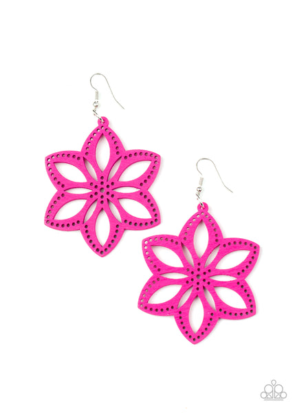 Bahama Blossoms - Pink Wooden Earrings Paparazzi