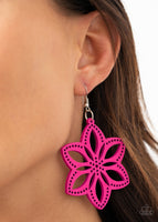 Bahama Blossoms - Pink Wooden Earrings Paparazzi