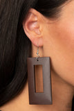 Totally Framed - Brown Wooden Earrings Paparazzi