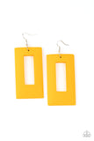 Totally Framed - Yellow Wooden Earrings Paparazzi