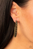 Rhinestone Studded Sass - Brass Earrings Paparazzi