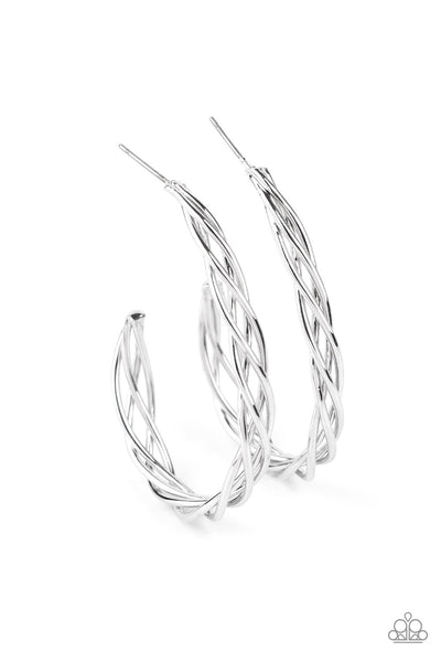 Twisted Tango - Silver Earrings Paparazzi