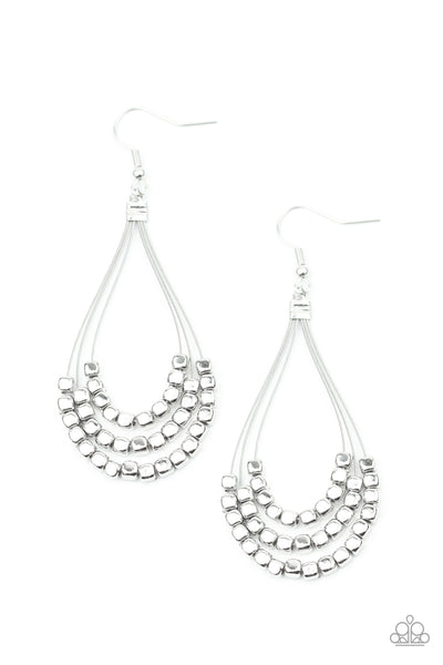 Off The Blocks Shimmer - Silver Earrings Paparazzi