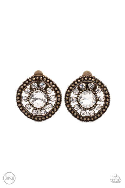 Dazzling Definition - Brass Clip-On Earrings Paparazzi