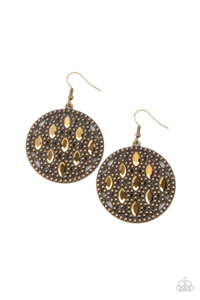 Medallion Stallion - Brass Earrings Paparazzi