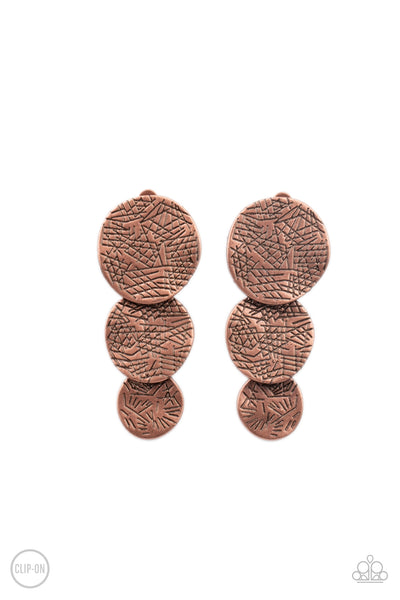 Ancient Antiquity - Copper Clip On Earrings Paparazzi