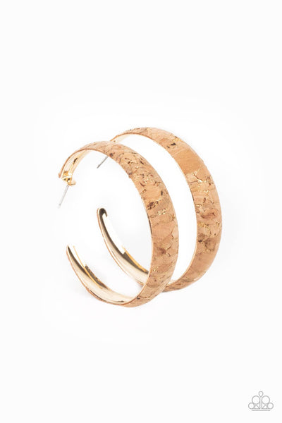 A CORK In The Road - Gold Cork Earrings Paparazzi