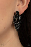 Blinged Out Buckles - Black Clip On Earrings Paparazzi