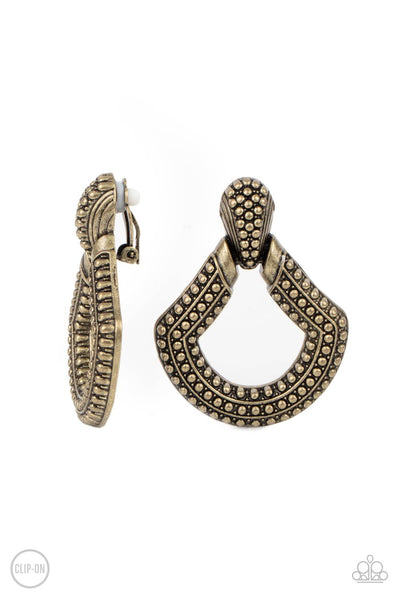 Better Buckle Up - Brass Clip On Earrings Paparazzi