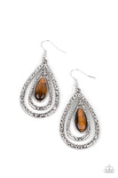 Teardrop Torrent - Brown Tiger's Eye Earrings Paparazzi