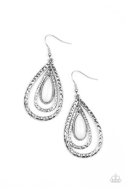 Teardrop Torrent - White Earrings Paparazzi