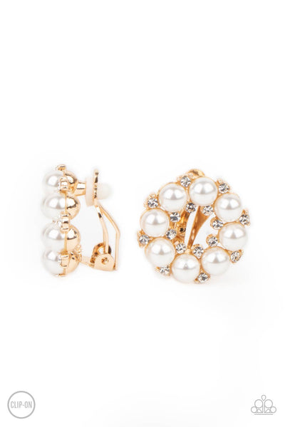 Roundabout Ritz - Gold Pearl Clip-on Earrings