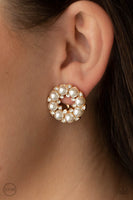 Roundabout Ritz - Gold Pearl Clip-on Earrings