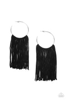 Flauntable Fringe - Black Fringe Hoop Earrings Paparazzi