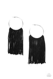 Flauntable Fringe - Black Fringe Hoop Earrings Paparazzi