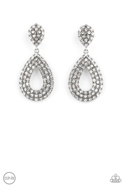 Pack In The Pizzazz - White Clip On Earrings Paparazzi