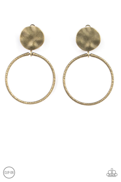 Undeniably Urban - Brass Clip-On Earrings Paparazzi