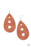 Rustic Torrent - Brown Faux Leather Earrings Paparazzi