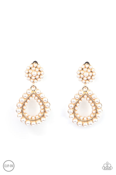 Discerning Droplets - Gold Clip-on Earrings Paparazzi