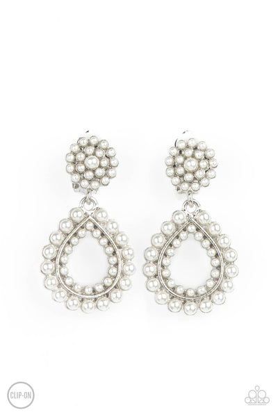 Discerning Droplets - White Pearl Clip On Earrings Paparazzi