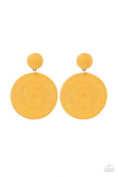 Circulate The Room - Yellow Corded Earrings Paparazzi