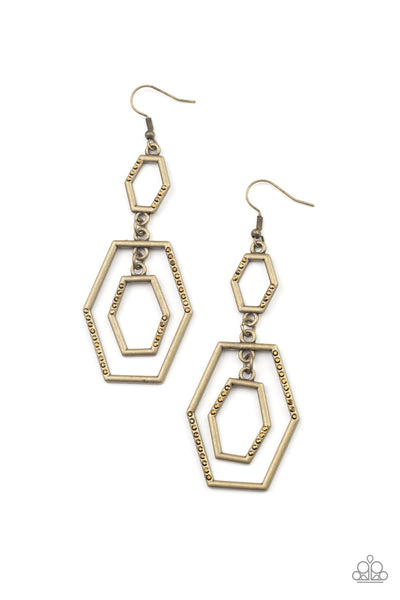 Geometric Maven - Brass Earrings Paparazzi