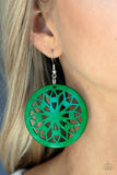 Ocean Canopy - Green Wooden Earrings Paparazzi