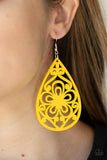 Marine Eden - Yellow Wooden Earrings Paparazzi