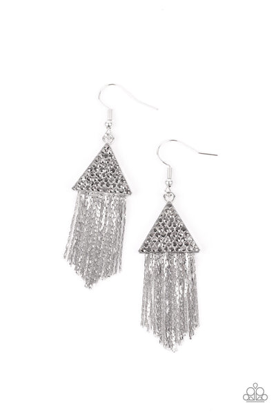 Pyramid SHEEN - Silver Earrings Paparazzi