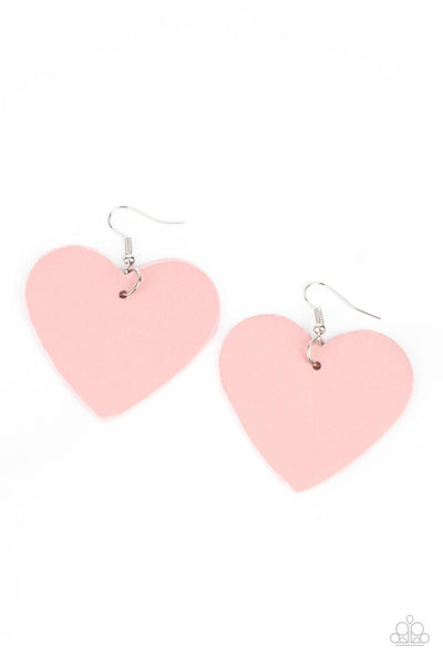 Country Crush - Pink Faux Leather Heart Earrings Paparazzi