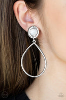 Fairytale Finish - White Clip-on Earrings Paparazzi