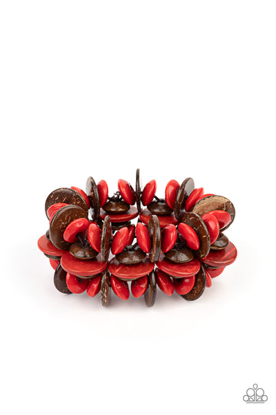 Caribbean Canopy - Red Wooden Bracelet Paparazzi