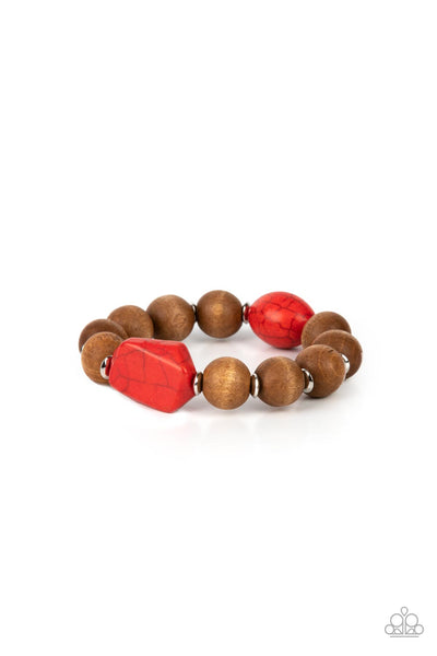 Abundantly Artisan - Red Wooden Bracelet Paparazzi