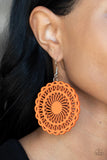 Island Sun - Orange Wooden Earrings Paparazzi