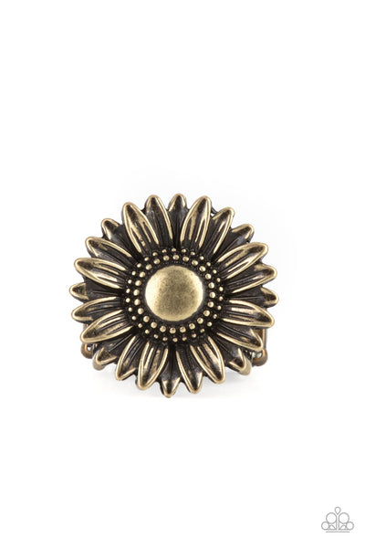 Farmstead Fashion - Brass Flower Ring  Paparazzi