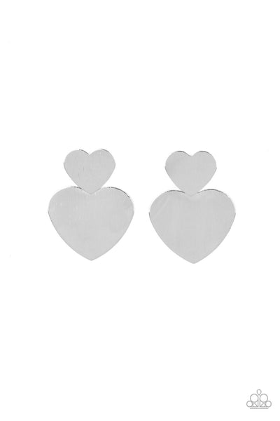 Heart-Racing Refinement - Silver Heart Earrings Paparazzi