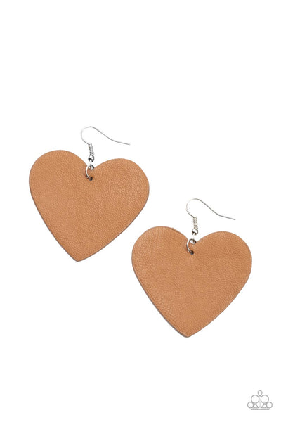 Country Crush - Brown Heart Earrings Paparazzi