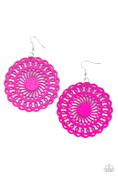 Island Sun - Pink Wooden Earrings Paparazzi