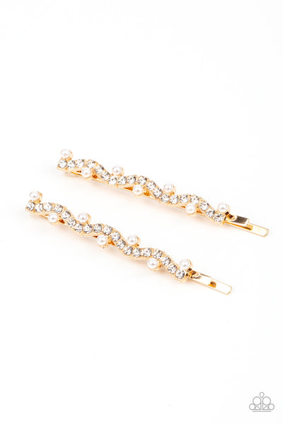 Ballroom Banquet - Gold Pearl Hair Clip Paparazzi