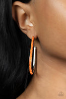 Beaded Bauble - Orange Hoop Earrings Paparazzi