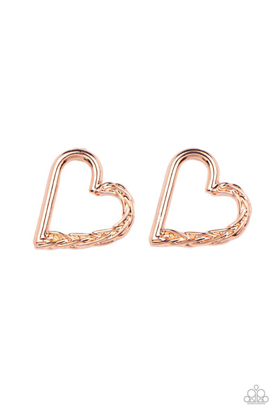 Cupid, Who? - Copper Heart Earrings Paparazzi